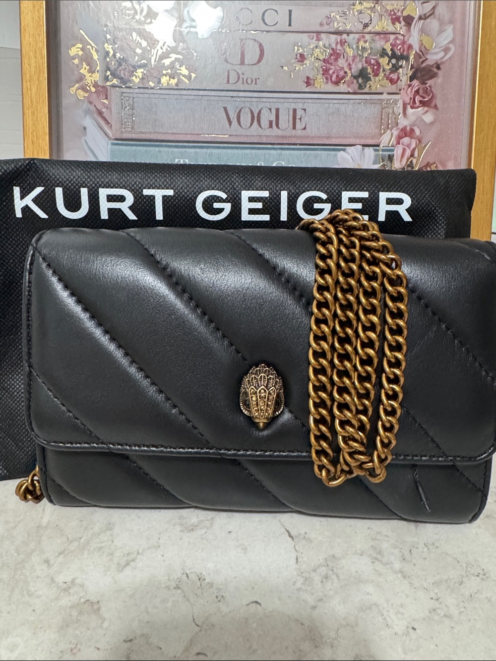 Kurt Geiger Black Soho leather wallet on chain NWT
